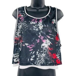Champion mesh crop tank‎ reversible floral spell out logo women's size XL